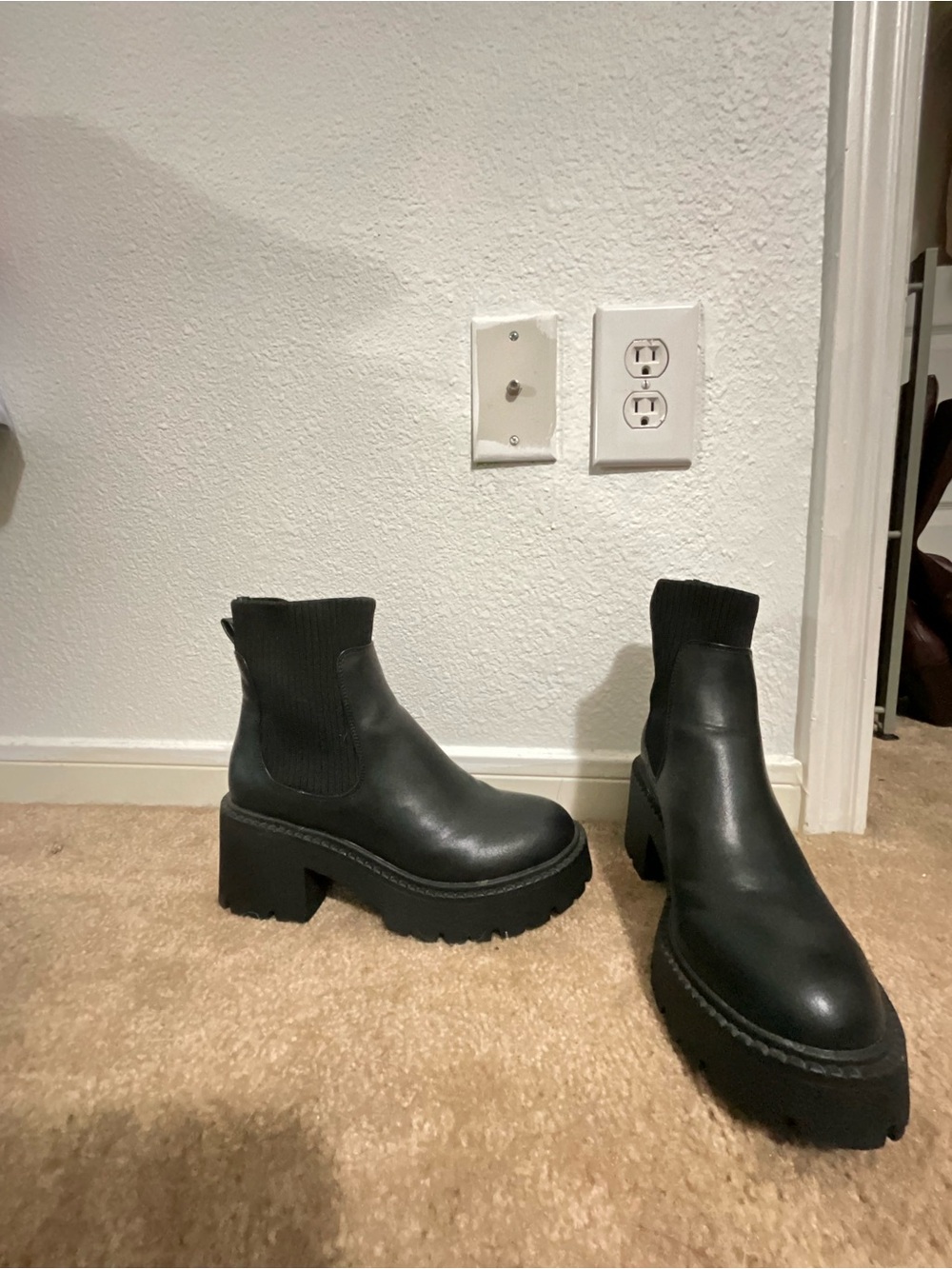 Black Chunky Lug Chelsea Ankle Boots